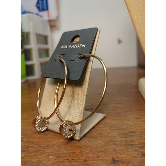 Initial C Sparkly Necklace & Matching Hoop C Earrings Set NWT Gift Set - Picture 5 of 8